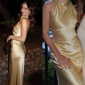 NEW Reformation Casette Blonde Yellow Silk Midi Maxi Dress Elegant CocktailDress